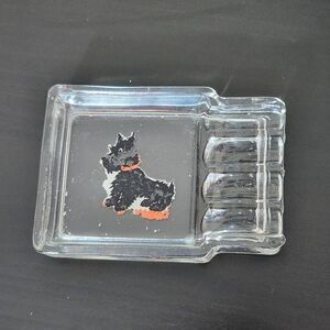 Vintage Glass Ash Tray with Scottish Terrier Antique Glass Ash Tray